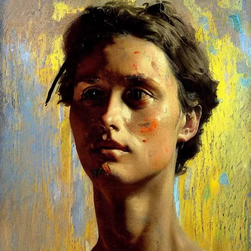 Prompt: a sculpture portrait made of paint and pastel and brush and spatula, painting part by wojciech siudmak, part by ilya repin, part by max ernst, part by norman rockwell, artstation