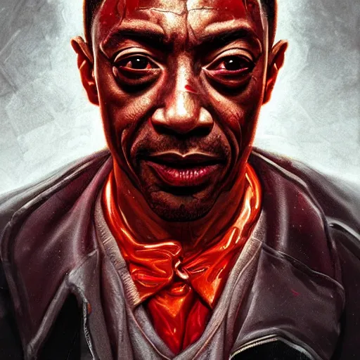 Image similar to portrait of Giancarlo Esposito as a Stranger Things villain, bloody, sinister, intricate, headshot, highly detailed, digital painting, artstation, concept art, sharp focus, illustration, art by artgerm and greg rutkowski and alphonse mucha