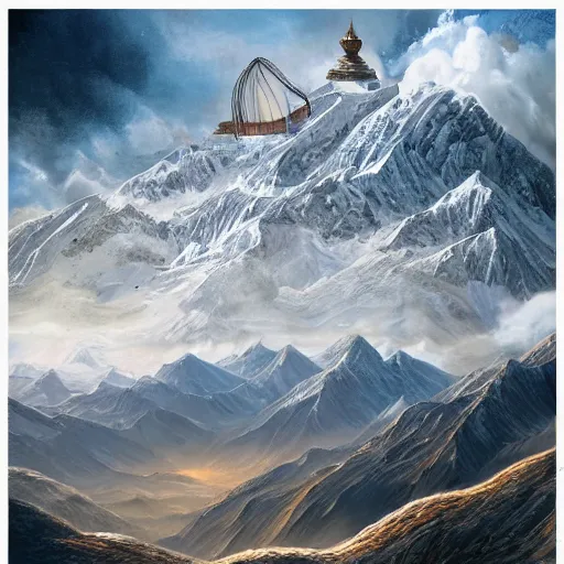 Image similar to omar shanti himalaya tibet, by giger, acrilic paint, digital, artstation, detailed intricate ink illustration, heavenly atmosphere, digital art, overdetailed art, concept art, complementing colors, trending on artstation, cgstudio, the most beautiful image ever created, dramatic, subtle, details, award winning artwork, beautiful scenery