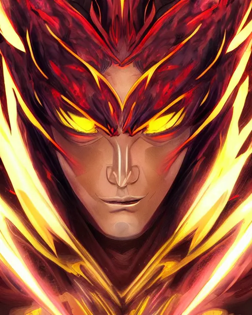 Image similar to A male dark phoenix, epic, highly detailed face, close-up, fantasy art, anime art, in the style of masami kurumada, illustration, epic, fantasy, intricate, hyper detailed, artstation, concept art, smooth, sharp focus, ray tracing