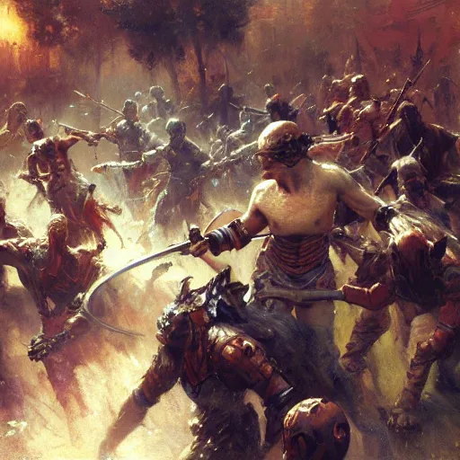 Prompt: knight fighting a mob of zombies, close angle, painting by gaston bussiere, craig mullins, j. c. leyendecker, 4 k, 8 k, trending on artstation, artstationhd, artstationhq, highest detail