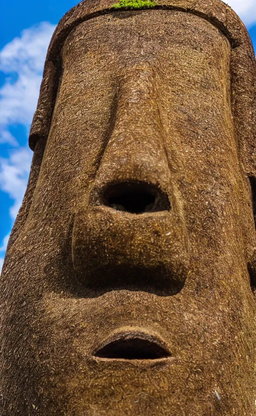 Prompt: an Easter Island head statue close up, fisheye lens, low level, 4k photograph,