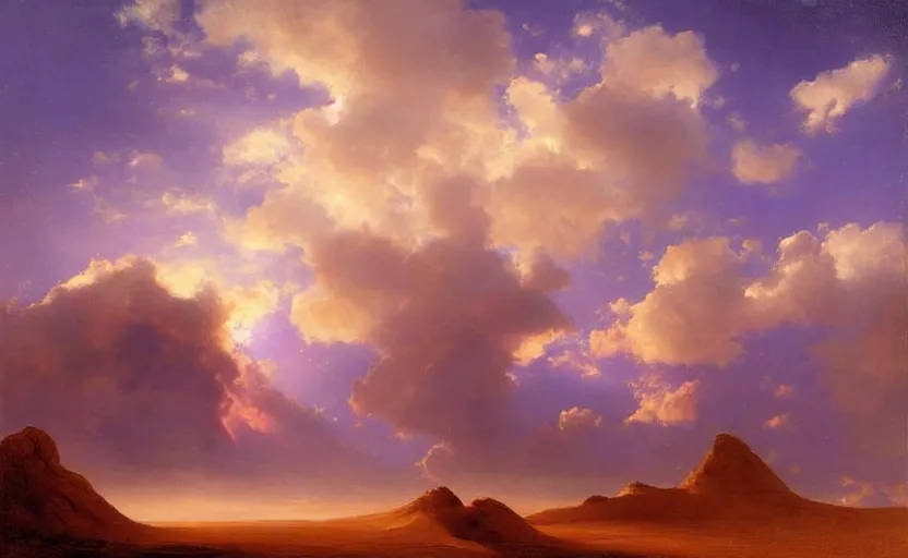 Prompt: a dreamy purple cloud scape above the aticama desert by vladimir volegov and raphael lacoste and delphin enjolras