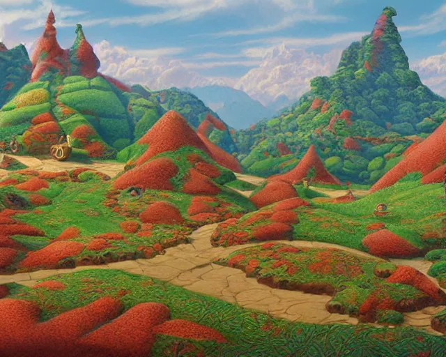 Image similar to Candyland, landscape, highly detailed, painting, in the style of Ted Nasmith