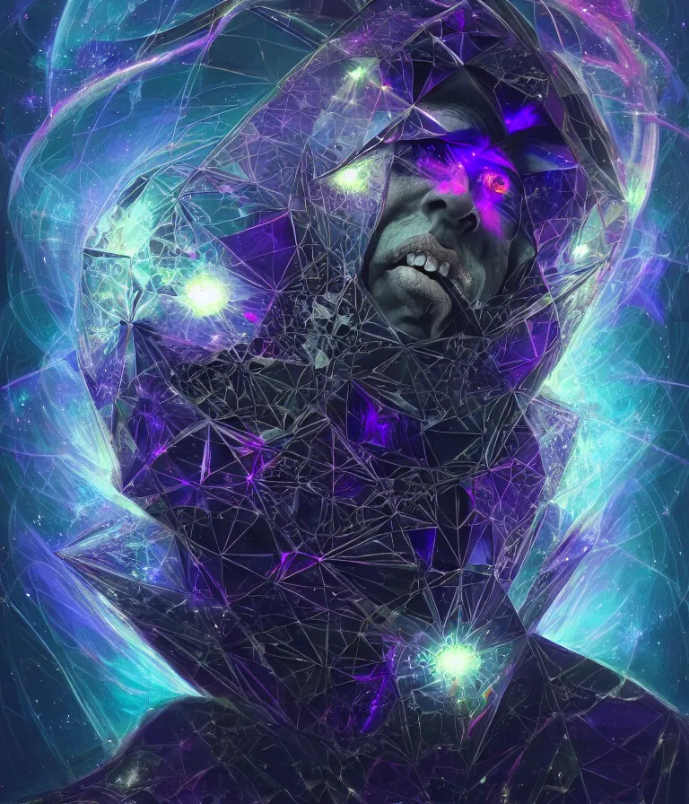 Image similar to front!!! shot of a court jester!!! character, mesmerizing fractal hypercubes, dark holography!!!, future, metallic nebula, crystalline edges, polygonal, elegant, highly detailed, centered, (((artstation, concept art, jagged, sharp focus, artgerm, Tomasz Alen Kopera, Peter Mohrbacher, donato giancola, Joseph Christian Leyendecker, WLOP, Boris Vallejo))), ((raytracing)), mugshot!!!!!, ugly!!!!!!, octane render, nvidia raytracing demo, octane render, nvidia raytracing demo, octane render, nvidia raytracing demo, 8K