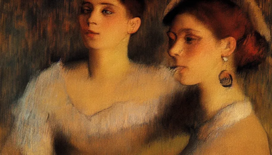 Image similar to high quality high detail painting by edgar degas, woman portrait, hd