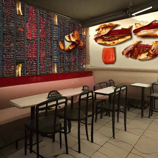 Prompt: Kebab Shop interior design by HR GIGER