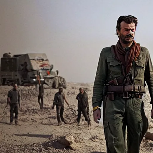 Prompt: kurdish communist in a movie directed by christopher nolan, movie still frame, promotional image, imax 7 0 mm footage