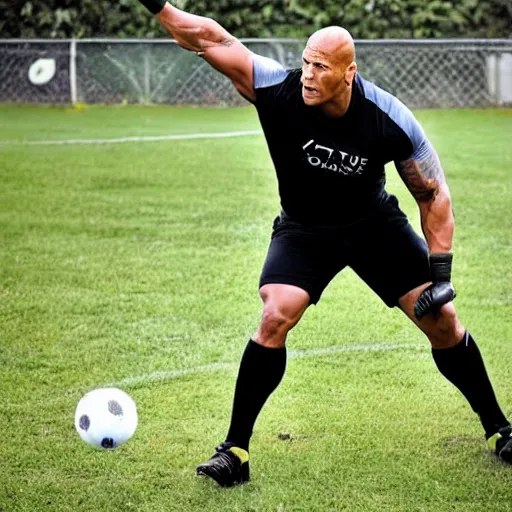 Image similar to Dwayne Johnson as goalkeeper