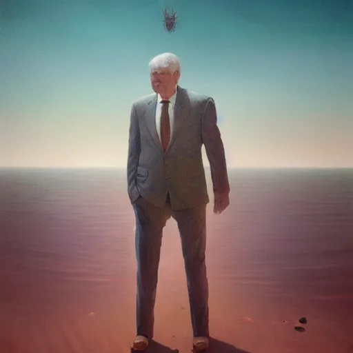 Image similar to a beautiful painting of a man in a suit stands on the redsea by greg rutkowski and zdzisław beksinski and rene magritte, in style of digital art. hyper detailed, sharp focus, soft light. unreal engine 5. ray tracing. trending on artstation