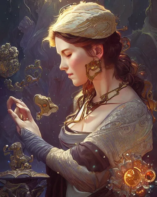 Image similar to the designer of the universe, deep focus, d & d, intricate, elegant, highly detailed, digital painting, artstation, concept art, matte, sharp focus, illustration, hearthstone, art by artgerm and greg rutkowski and alphonse mucha