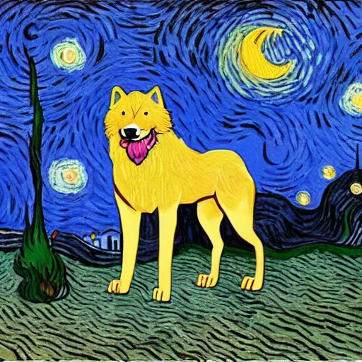 Image similar to communist wolf, retarded wolf, van gogh