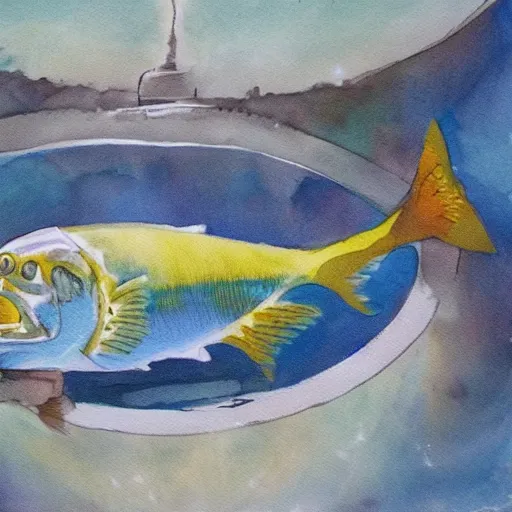 Prompt: painting of a fish catching fish