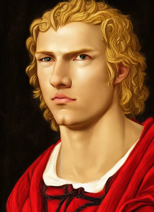 Prompt: portrait of a blond handsome man in renaissance style, anime inspired, High Res 8K,hyperdetailed