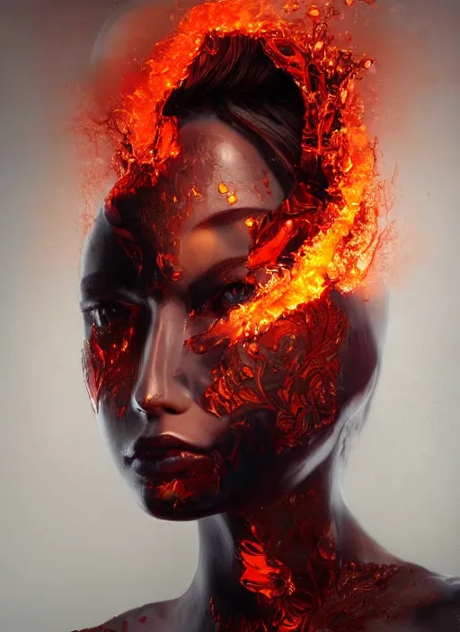 Image similar to sculpture made of flame, portrait, female, future, torch, fire, harper's bazaar, vogue, fashion magazine, intricate, concept art, close up, ornate, luxury, elite, elegant, trending on artstation, by ruan jia, by Kenneth Willardt, by ross tran, by WLOP, by Andrei Riabovitchev,