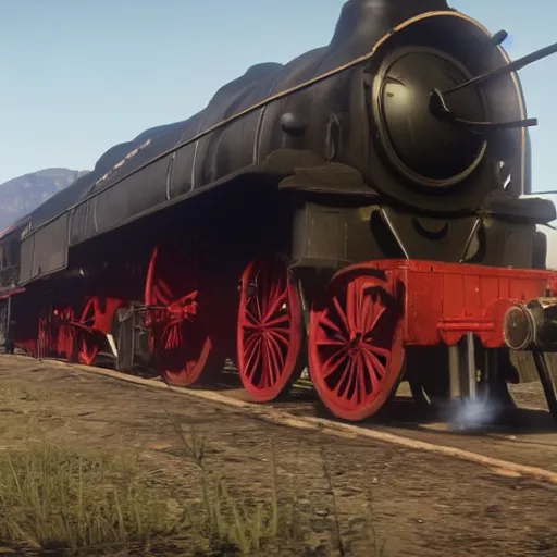 Image similar to futuristic sleek steam locomotive in red dead redemption 2