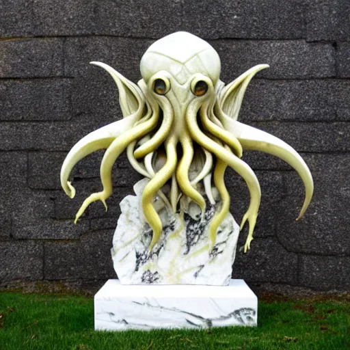 Prompt: cthulhu sculpture, white marble and gold