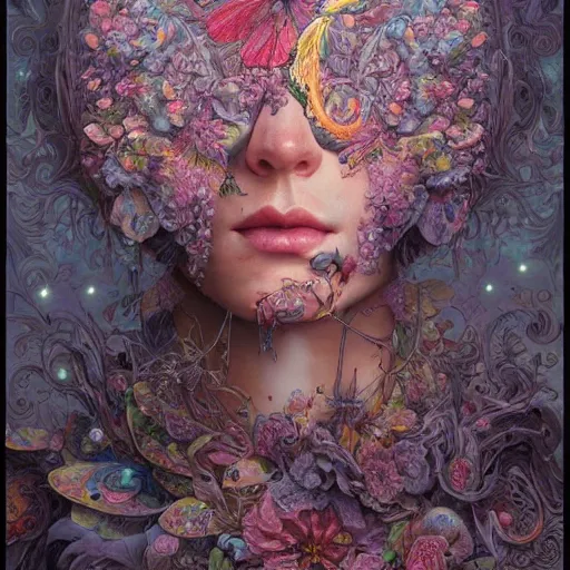 Image similar to hyper detailed masterpiece, floral pattern, jean giraud, single tear, digital art painting, matte painting, beautiful, psychedelic, artgerm, donato giancola, tom bagshaw