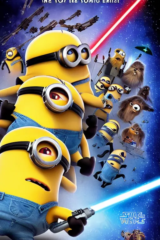 Image similar to a movie poster for star wars episode 2 : attack of the minions, star wars, despicable me, 4 k, movie poster