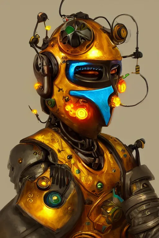 Image similar to colorful vivid steampunk mask minimalist fantasy art robot ninja helmet, global illumination ray tracing hdr fanart arstation by sung choi and eric pfeiffer and gabriel garza and casper konefal radiating a glowing aura