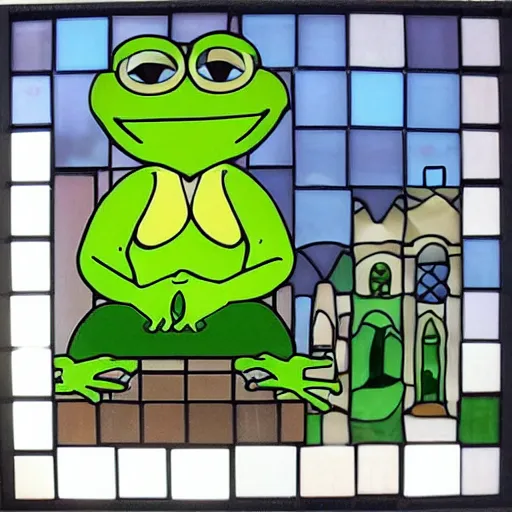 Image similar to pepe the frog church tinted windows mosaic Christian ultra decor flamboyant luxurious