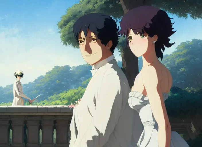 Image similar to wealthy couple william and fanny nightingale, honeymoon in florence italy 1 2 may 1 8 2 0, delicate features finely detailed perfect art, gapmoe yandere grimdark, trending on pixiv fanbox, painted by greg rutkowski makoto shinkai takashi takeuchi studio ghibli