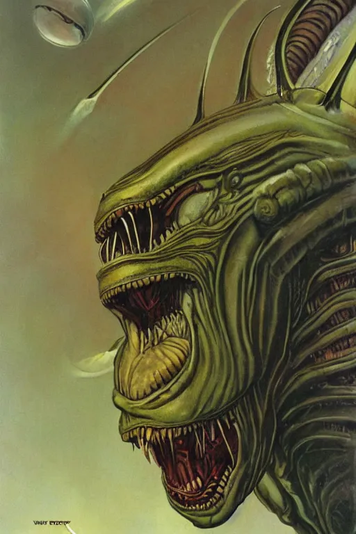 Image similar to alien monster by wayne barlow, norman rockwell, boris vallejo