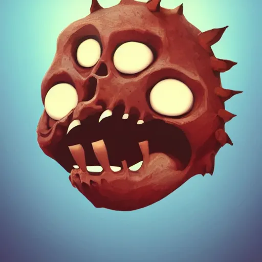 Prompt: small monster holding skull, happy face, cute image, artstation