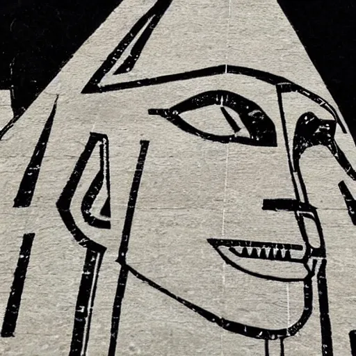 Image similar to highly detailed stencil of Anubis' face overlooking the pyramids