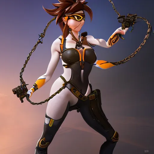 full body painting of tracer from overwatch, in style