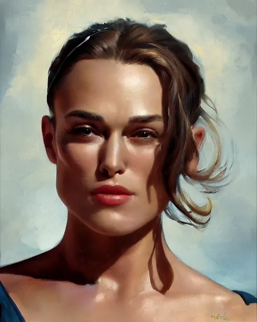 Image similar to greg manchess portrait painting of keira knightley as beautiful thick female bodybuilder zarya from overwatch, medium shot, asymmetrical, profile picture, organic painting, sunny day, matte painting, bold shapes, hard edges, street art, trending on artstation, by huang guangjian and gil elvgren and sachin teng