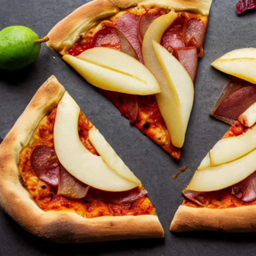 Prompt: pizza with pear slices