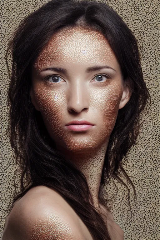 Image similar to portrait of a beautiful woman with reaction diffusion skin. high detail