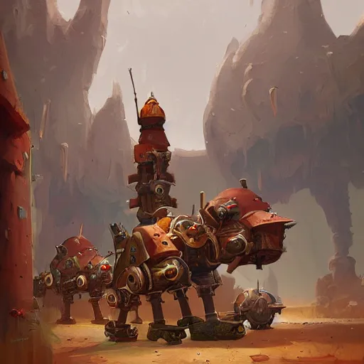 Prompt: The robot ostrich factory from warcraft gnomes, artwork by Sergey Kolesov