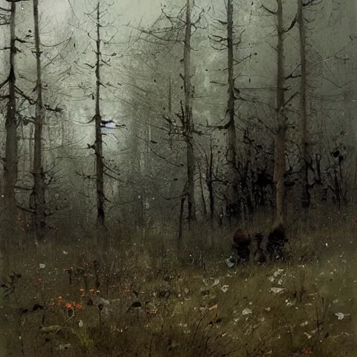 Prompt: painting by jakub rozalski of a land overgrown with roots