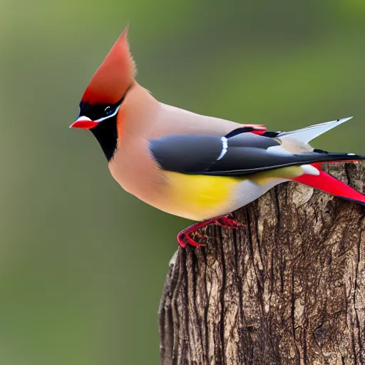 Prompt: ethereal Bohemian Waxwing bird, Bombycilla garrulus