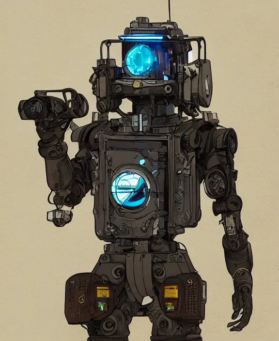 Image similar to solarpunk digital illustration pathfinder robot from apex legends, portrait by james gurney and laurie greasley, concept art, cinematic composition, hyper realism, photorealistic, dramatic lighting, highly detailed, vintage sci - fi