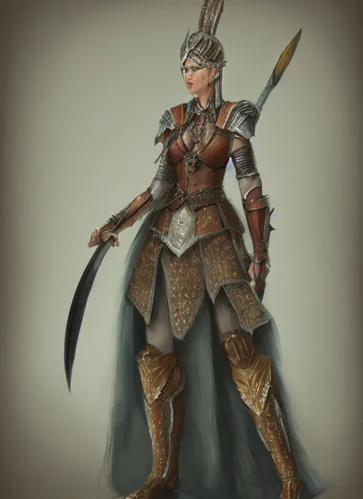 Image similar to detailed full body concept art of a warrior princess in fine clothing, painterly, micro detail