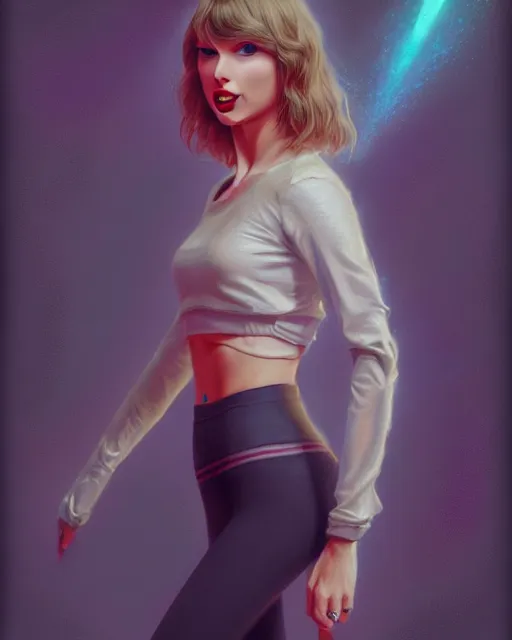 Image similar to highly detailed vfx portrait of, taylor swift in leggings by stephen bliss, chalk, unrealengine, greg rutkowski, loish, rhads, beeple, chalk, makoto shinkai and lois van baarle, ilya kuvshinov, rossdraws, tom bagshaw, basil gogos