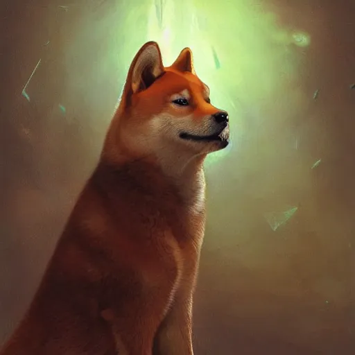 Image similar to realistic anthropomorphic shiba inu, in avalon armor set, science fiction, glowing aura, by donato giancola and greg rutkowski and wayne barlow and zdzisław beksinski, realistic face, visible face, digital art, artstation, symmetry