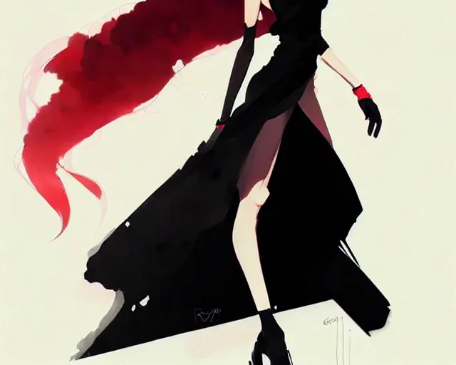 Image similar to a ultradetailed beautiful panting of a stylish woman wearing a black dress, by conrad roset, greg rutkowski and makoto shinkai, trending on artstation