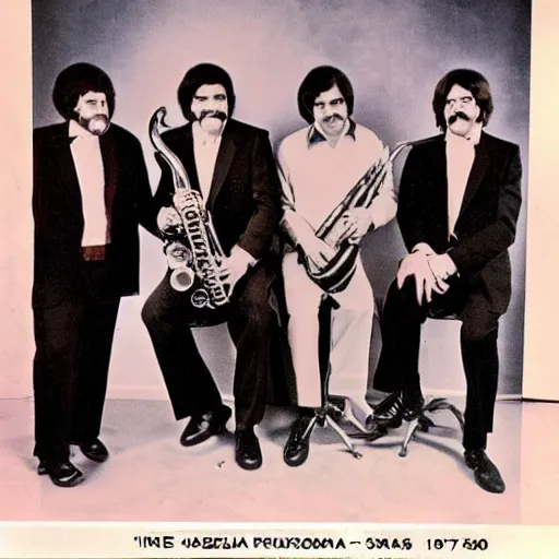 Image similar to 1 9 7 0 s jazz quartet promo photo, fine detailed, photorealistic, portrait