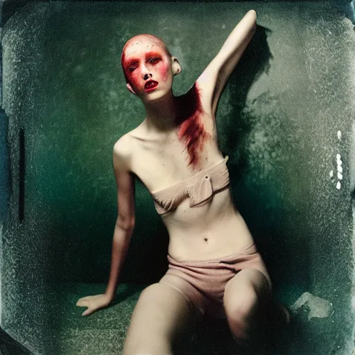 Image similar to kodak portra 4 0 0, wetplate, photo of a surreal artsy dream scene,, girl, weird fashion, photographed by paolo roversi style