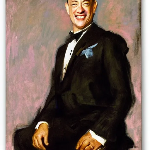 Prompt: a portrait of tom hanks ( ( ( laughing ) ) ) ) by john singer sargent