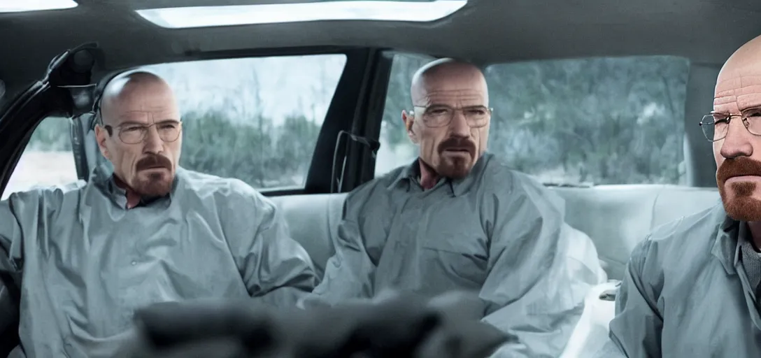 Image similar to cinematic still of scarlett johansson as walter white in breaking bad tv series