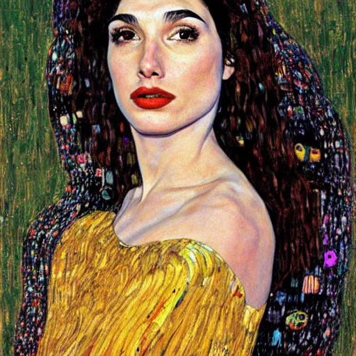 Image similar to painting of Gal Gadot by Gustav klimt