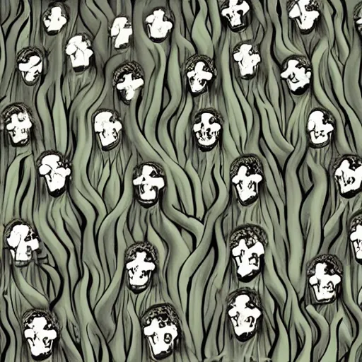 Image similar to field of the dead, monotone color scheme, in the style of sandro boticelli