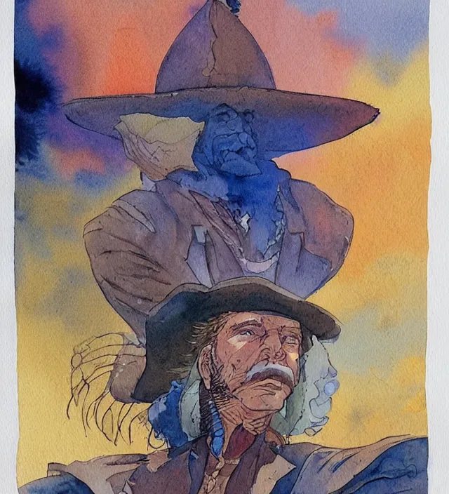 Image similar to a 3 / 4 view watercolor ink painting of an castaneda sits and don juan closes his eyes in the style of jean giraud in the style of moebius trending on artstation deviantart pinterest detailed realistic hd 8 k high resolution