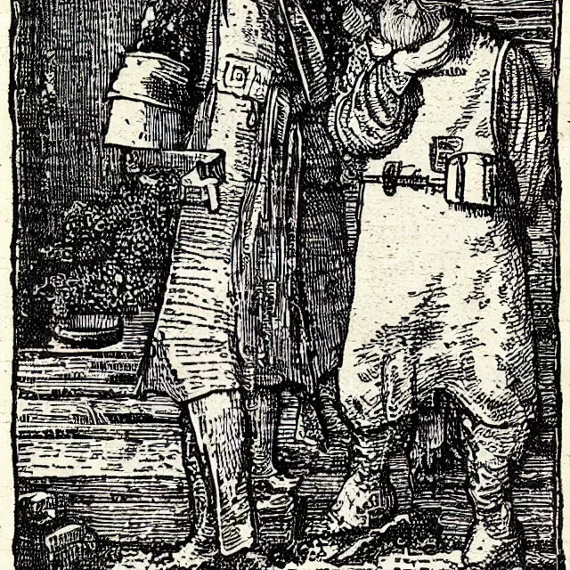 Image similar to “A woodcut of a german tollkeeper by Melchior Lorck (1512)”