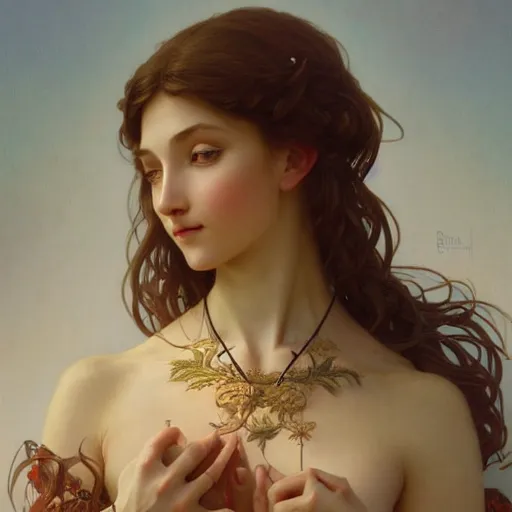 Image similar to portrait of slavic goddess, intricate, elegant, highly detailed, digital painting, artstation, concept art, smooth, sharp focus, illustration, art by artgerm and greg rutkowski and alphonse mucha and william - adolphe bouguereau